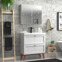 Ver imagem 1 de Gabinete para Banheiro com Cuba e Armario 80cm Retro Mdf Branco Milano - On Móveis