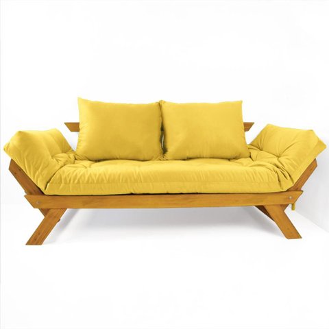 Sofá Japão Futon Acquablock Amarelo Madeira Cor Mel