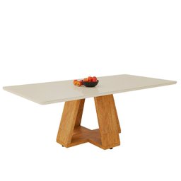 Mesa de Jantar 6 Lugares Retangular com Vidro Temperado Pés em Mdf Resistente:off White - 2
