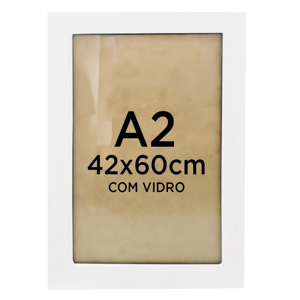 Moldura Quadro A2 42x60cm Foto Poster Ilustração com Vidro TaColado Moldura Branca 01 Unidade