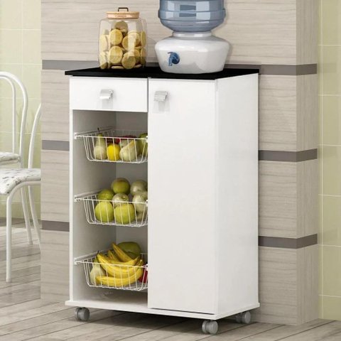 Fruteira Natasha 1 Porta 1 Gaveta e 3 Cestos Branco/preto