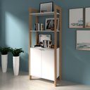 Ver imagem 1 de Armário Estante Multiuso 2 Portas 5 Prateleiras Az1009 Tecnomobili Amêndoa/branco