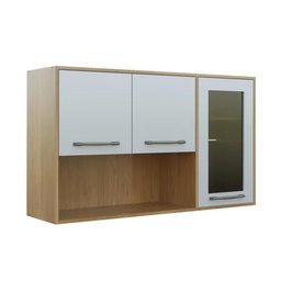 Armário Aéreo Organizador Suspenso Cozinha 2 Portas 1 Prateleira MDP Marrom Madeira Off White - 1