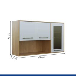 Armário Aéreo Organizador Suspenso Cozinha 2 Portas 1 Prateleira MDP Marrom Madeira Off White - 3