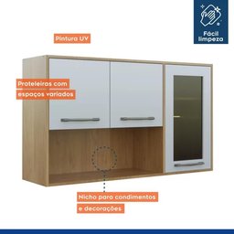 Armário Aéreo Organizador Suspenso Cozinha 2 Portas 1 Prateleira MDP Marrom Madeira Off White - 7