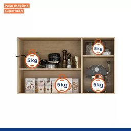 Armário Aéreo Organizador Suspenso Cozinha 2 Portas 1 Prateleira MDP Marrom Madeira Off White - 2