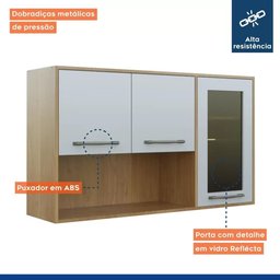 Armário Aéreo Organizador Suspenso Cozinha 2 Portas 1 Prateleira MDP Marrom Madeira Off White - 6