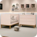 Ver imagem 2 de Quarto de Bebê Berço + Cômoda 6 Gvts Classic Pés em Madeira:rosa