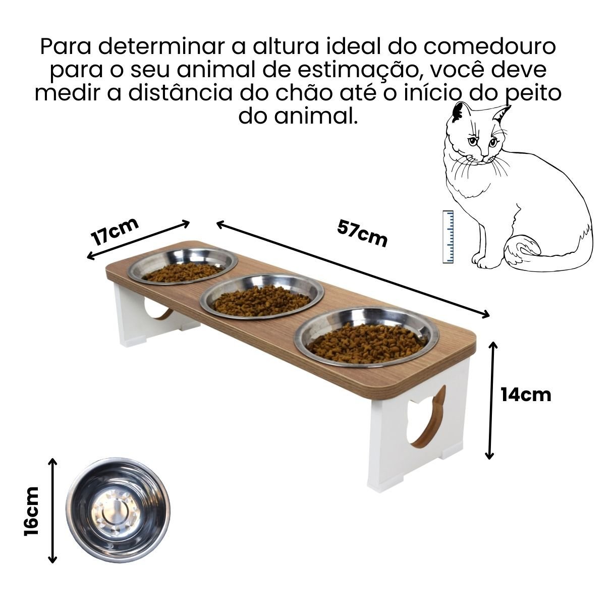 Comedouro Triplo Elevado Gato Pet Mdf - Inox - 2