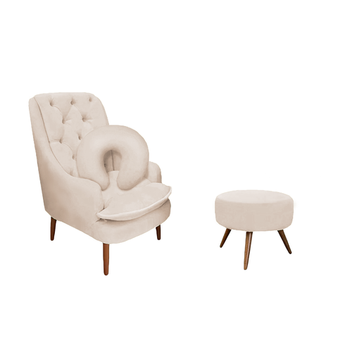 Kit Amamentação Poltrona, Puff e Almofada Suede Bege Dominic Decor Lille