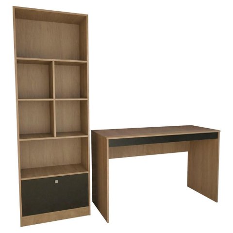 Mesa Escrivaninha e Estante para Escritorio B30 Mel Preto Novam