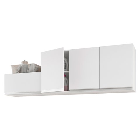 Kit Área de Serviço e Lavanderia com 02 Armários Aéreo 120cm e 60cm 100% Mdf Branco - Abmaza Lux