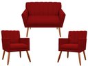 Ver imagem 1 de Kit Namoradeira + 2 Poltronas Decorativa Cecília Suede Vermelho Pés Madeira Mz Decor