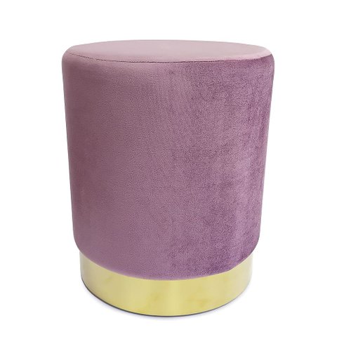 Puff Banqueta em Metal e Veludo Rose Decorativa 42x35cm