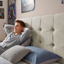 Ver imagem 3 de Cabeceira Painel Estofada Grecia Suede Palha Casal 1,40m para Cama Box