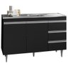 Balcão Com Pia Inox 120cm 2 Portas 3 Gavetas Preto Total - 1