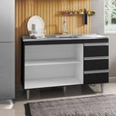 Ver imagem 3 de Balcão Com Pia Inox 120cm 2 Portas 3 Gavetas Preto Total