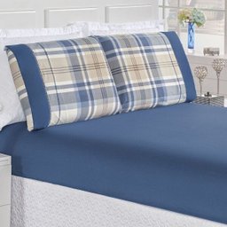 Jogo de Cama Naturale Solteiro Tecido Micropercal Xadrez 200 Fios 2 Peças - Azul - 1