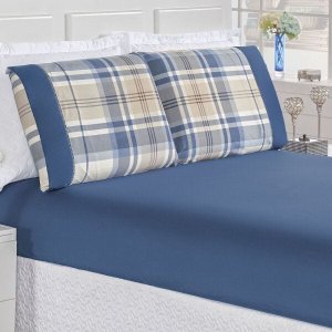 Jogo de Cama Naturale Solteiro Tecido Micropercal Xadrez 200 Fios 2 Peças - Azul