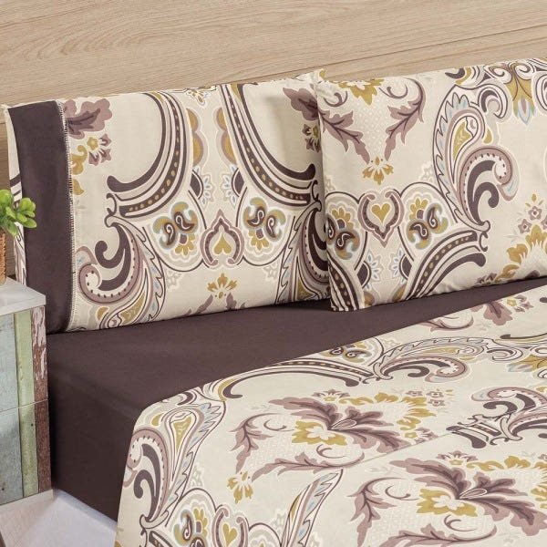 Jogo de Cama Naturale Solteiro Tecido Micropercal Arabesco 200 Fios 3 Peças - Tabaco