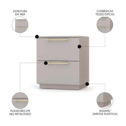 Mesa de Cabeceira 2 Gavetas 50cm Kit 2 Dubai Alasca - Vila Rica - 4