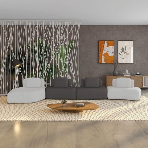 Sofá 4 Lugares Orgânico com Chaise e 3 Módulos Berlim bouclê Cz K01 - D'Rossi Cinza Claro-