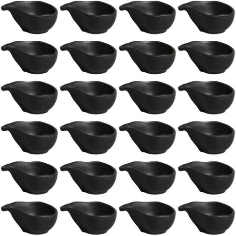 Kit 24 Molheiras 8x6cm Preto 40ml Cerâmica Porto Brasil Buffet Restaurante Oval Orgânico
