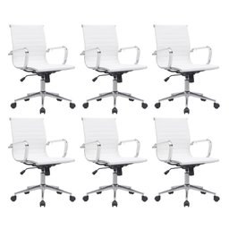 Kit 6 Cadeiras de Escritório Diretor Eames em Couro - Branco - 1