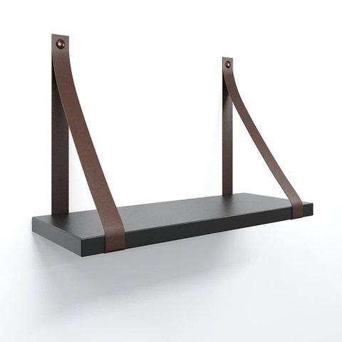 Prateleira em Mdf Preto 30x15cm com Alça Cor Café