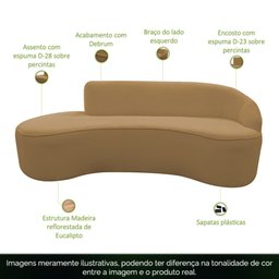 Sofá Curvo 02 Lugares 150cm Braço Esquerdo Eron Bouclê Camel - CasaePoltrona - 3