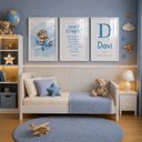 Ver imagem 2 de Kit Quadro Decorativo Infantil Ursinho Avião:40x60/Moldura Branca Vidro Acrílico