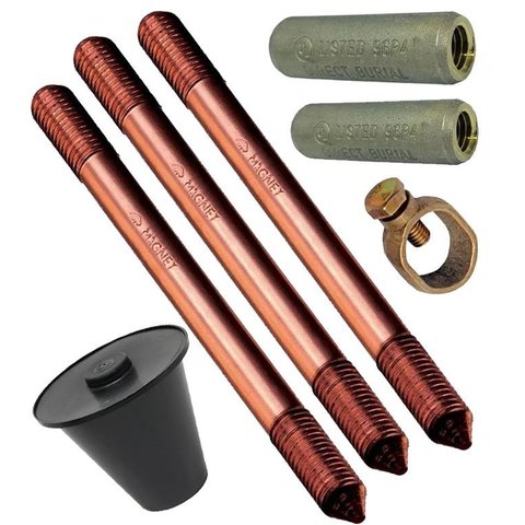 Kit 3 Haste Terra 5/8"x2,4m C/rosca Prolongavel Luva Grampo Caixa