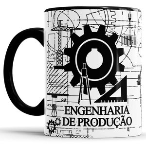 Caneca Engenharia de Produção com alça e interior preto