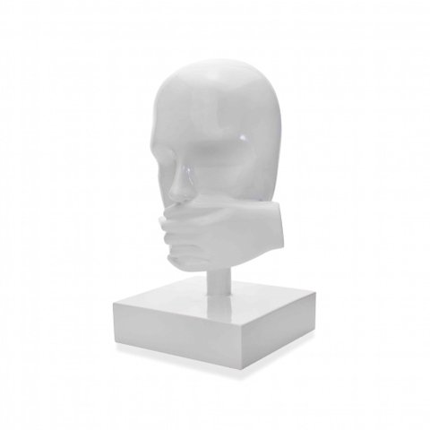 Escultura Decorativa Máscara Rosto Silêncio Branco 25x15 cm - D’Rossi