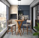 Ver imagem 2 de Conjunto Bistro Caribe com 2 Banquetas Comfort Pés em Madeira Maciça Premium Sacada Pub Cor Bege