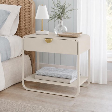 Mesa de Cabeceira Industrial Orgânico 1 Gaveta 60cm Alek A03 Off White - Lyam Decor