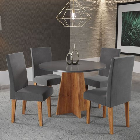 Conjunto Sala de Jantar 4 Lugares Redonda Tampo de MDF Criative