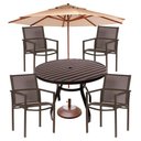Ver imagem 1 de Conjunto de Mesa Ripada 1,20m + 4 Cadeiras para Piscina Jardim Resistente Sol Chuva Maresia Marrom