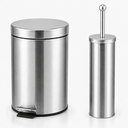 Ver imagem 1 de Kit Lixeira 3L com Pedal e Escova Sanitária Fechamento Suave Banheiro Premium Inox Prata Brinovar