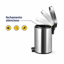 Ver imagem 4 de Kit Lixeira 3L com Pedal e Escova Sanitária Fechamento Suave Banheiro Premium Inox Prata Brinovar