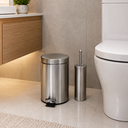 Ver mais imagens de Kit Lixeira 3L com Pedal e Escova Sanitária Fechamento Suave Banheiro Premium Inox Prata Brinovar