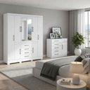 Ver imagem 1 de Jogo de Quarto com Roupeiro Portas Gavetas e Cômoda 5 Gavetas Branco Móveis Leartam Aramóveis