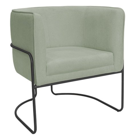 Poltrona Decorativa Betina Base Aço Preto Bouclé Verde Claro - Nexta Casa