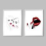 Conjunto de 2 Quadros Sexy Lábios Vermelhos - 2 Quadros 90x60cm - Moldura Caixa Branco - 1
