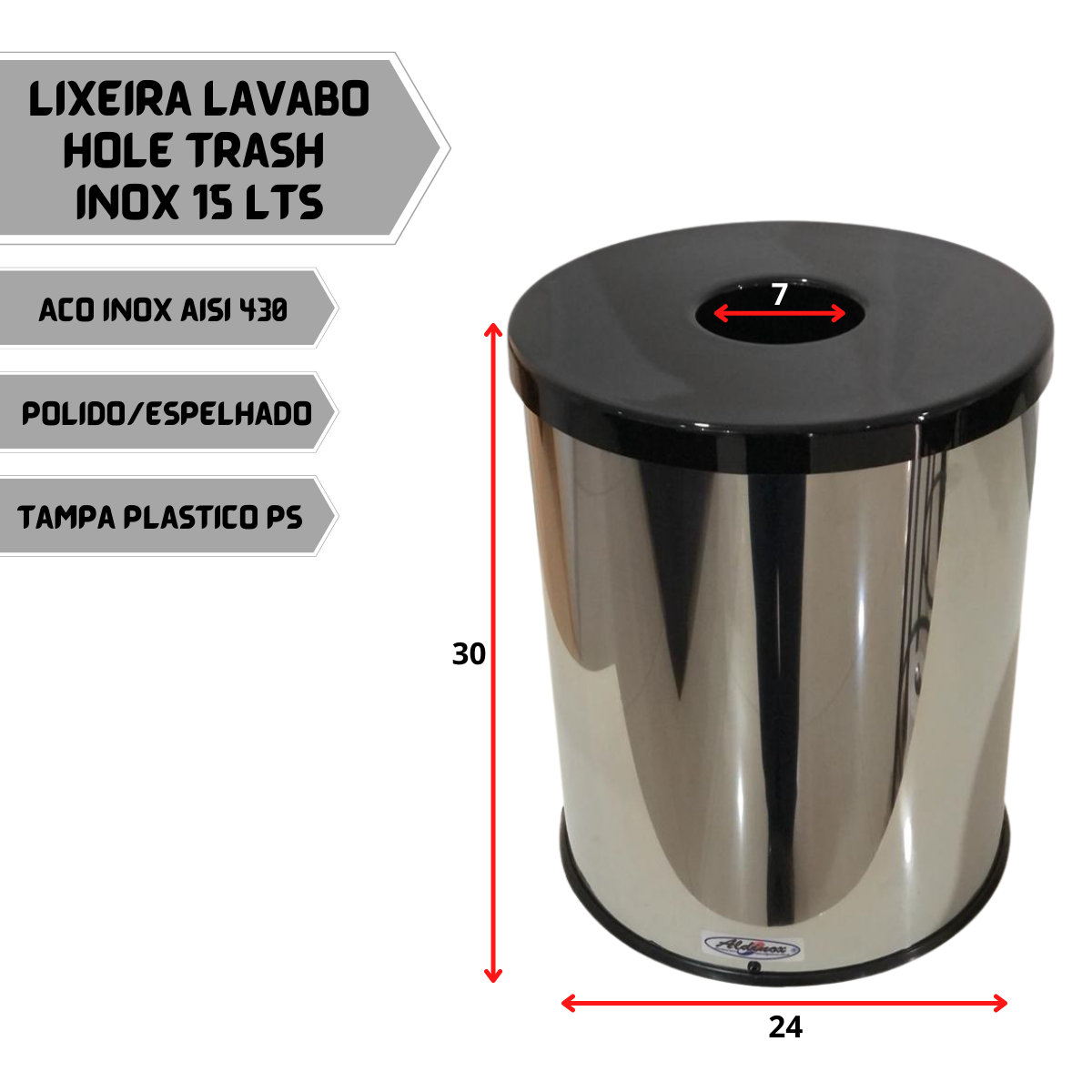 Lixeira Inox Para Lavabo Aro Anti Inseto Hole Trash 15L - 3