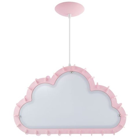 Luminária Pendente Madeira Nuvem 50cm Soquete E27 Infantil:Rosa Claro