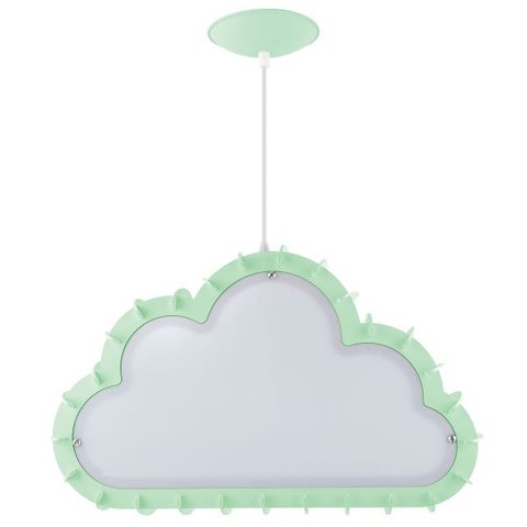 Luminária Pendente Madeira Nuvem 50cm Soquete E27 Infantil:Verde Água