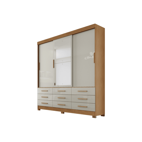 Guarda Roupa Solteiro com Espelho 3 Portas 9 Gavetas - Capri-cumaru/fendi - Móveis Novo Horizonte