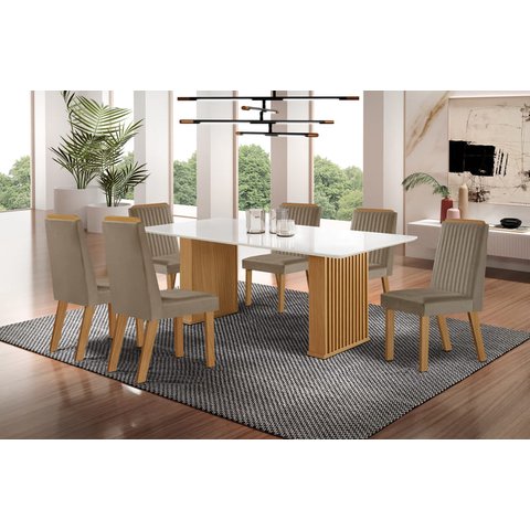 Sala de Jantar Ripada com 6 Cadeiras 1,80x0,90m - Imperatriz-riviera - Lj Móveis