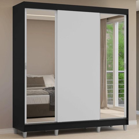 Guarda-Roupa Casal com Pés 3 Portas de Correr com Espelhos Reno Madesa